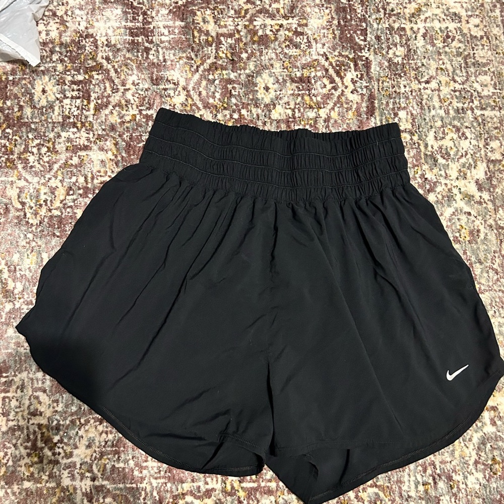 Nike Women’s Black Smocked-Waist Athletic Shorts